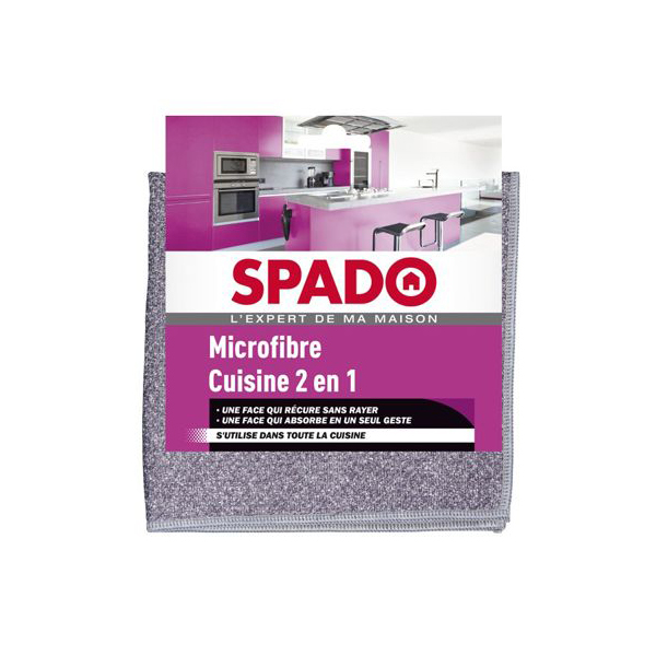 SPADO MICROFIBRE CUISINE 2 EN 1 est une lavette microfibre grattante