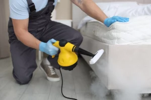 homme qui nettoie un matelas