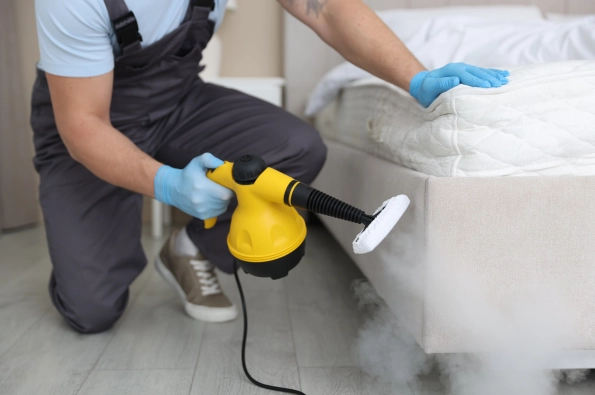 homme qui nettoie un matelas