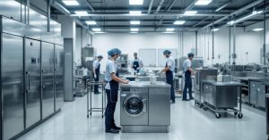 Centrale de dilution professionnelle installée dans un local technique de nettoyage collectif