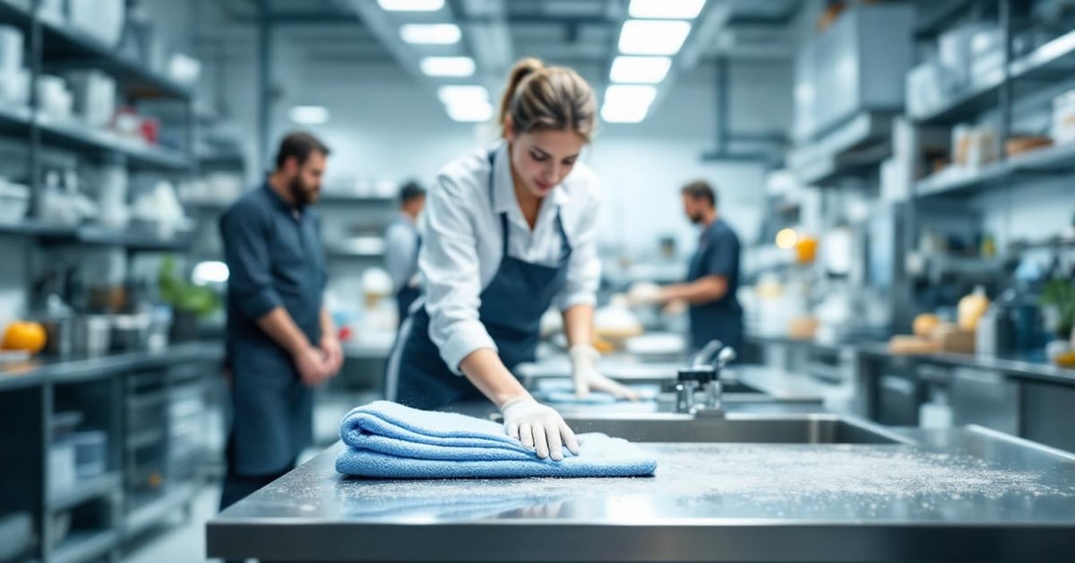 Agent d'entretien professionnel utilisant des chiffons en microfibre pour le nettoyage sans produits chimiques