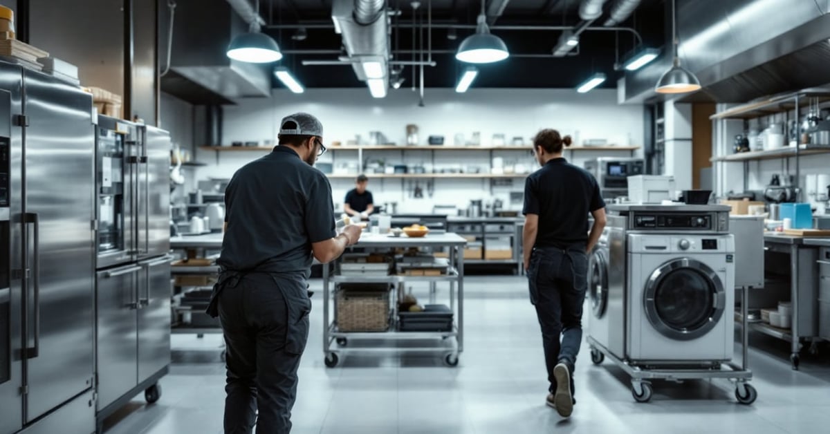 Technicien sélectionnant une centrale de dilution adaptée au volume d'activité dans un local technique professionnel
