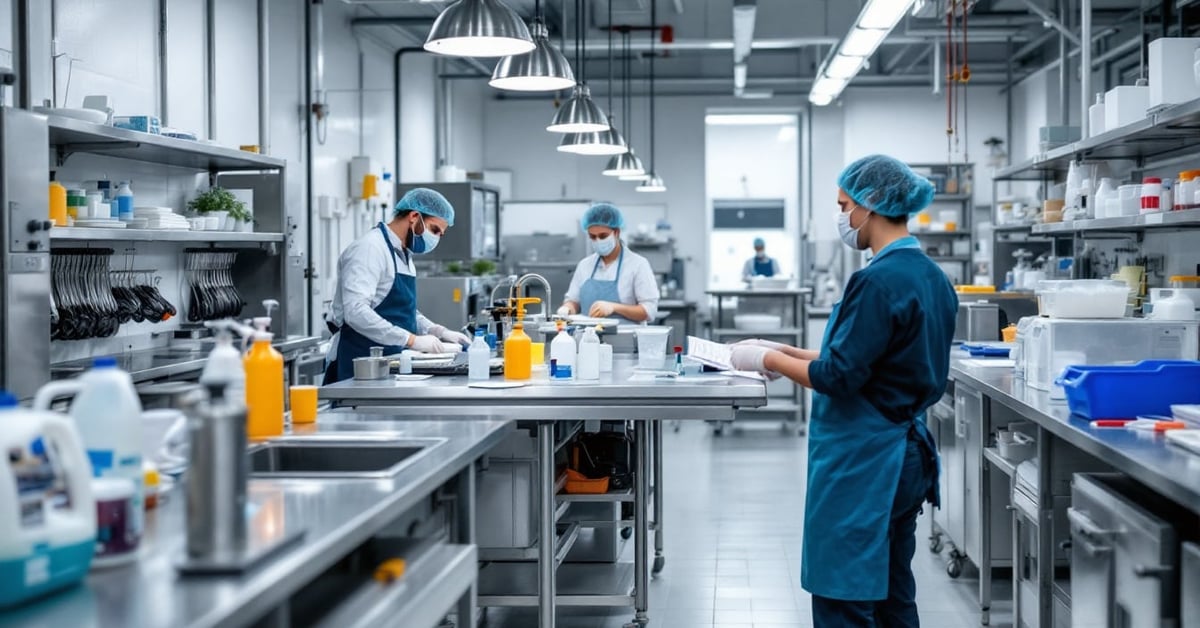 Technicien paramétrant les taux de dilution d'une centrale de dilution fiche technique en local technique