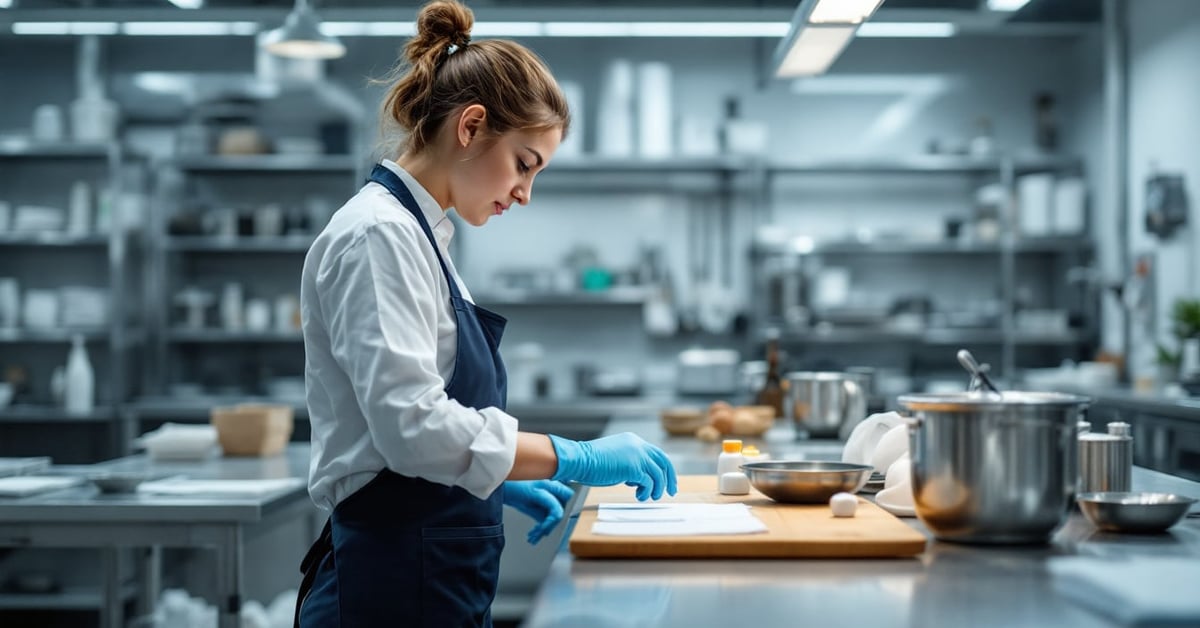 Technicien en blouse vérifiant une certification qualité produits hygiène dans un laboratoire professionnel