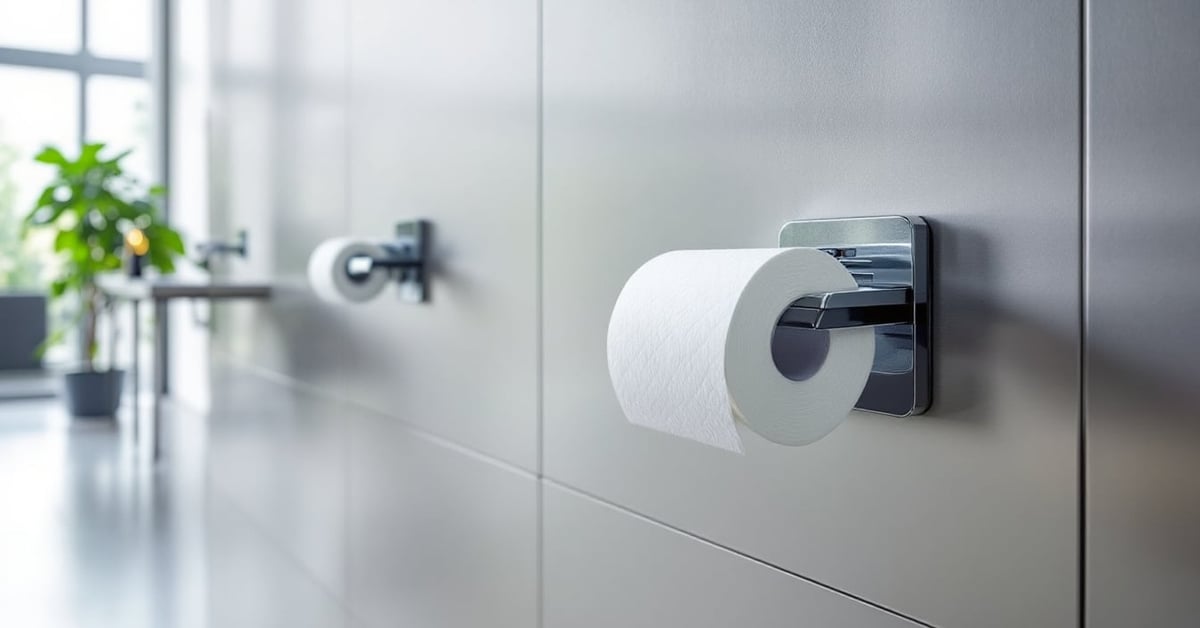 Différents types de dérouleurs papier WC installés dans un environnement professionnel collectif