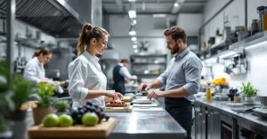 Professionnel indépendant du secteur propreté en action dans un environnement de travail propre et organisé