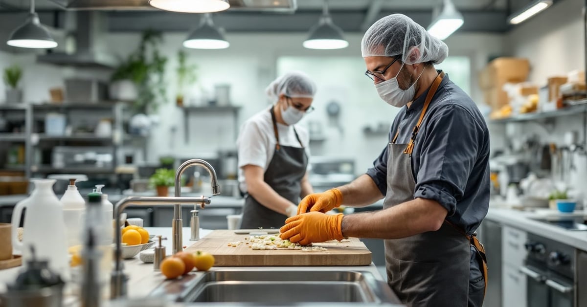 Professionnel indépendant du secteur propreté en tenue de travail dans un local technique réglementé