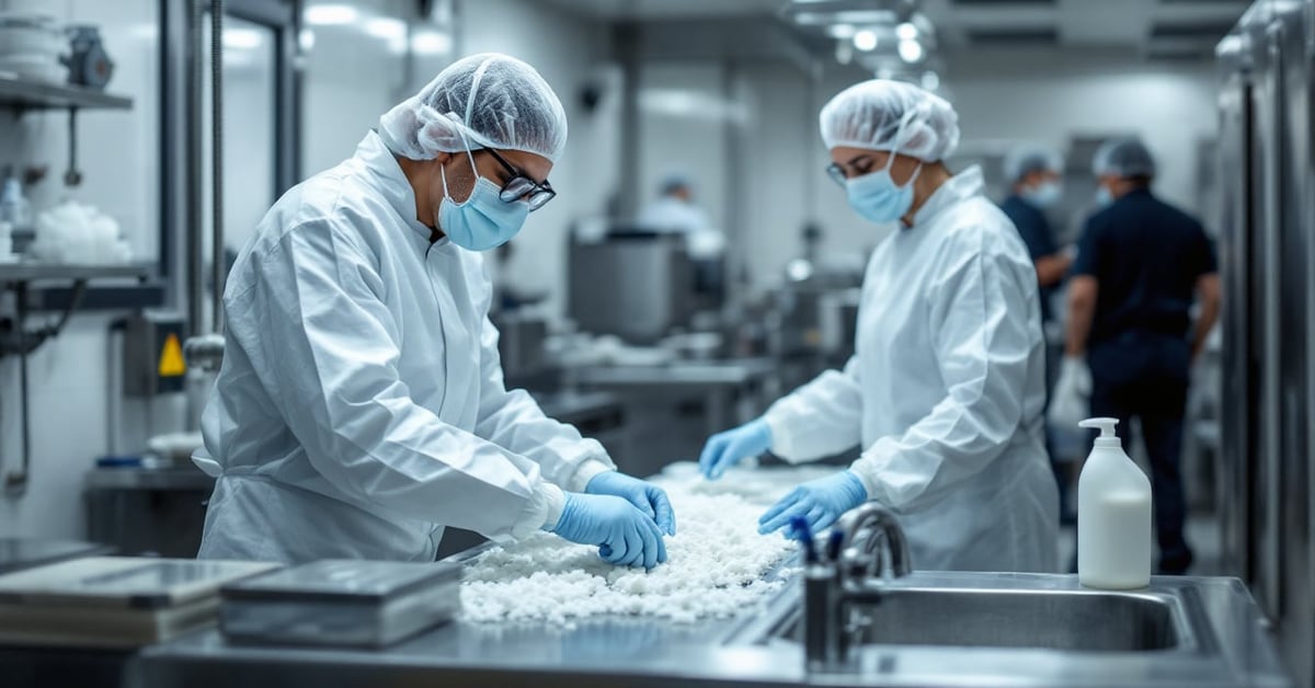 Lingettes désinfectantes utilisées par un professionnel en tenue de travail dans un environnement collectif