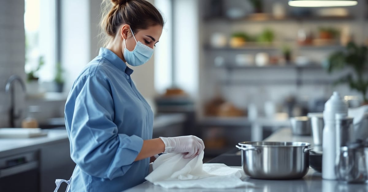 Lingettes désinfectantes pour surfaces et lingettes pour mains côte à côte en environnement professionnel