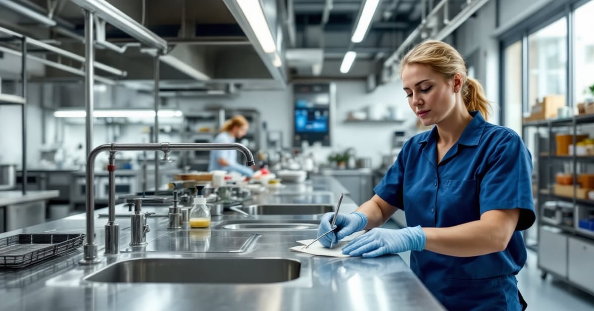 Manche Vileda système Monoclick utilisé par un professionnel en cuisine collective