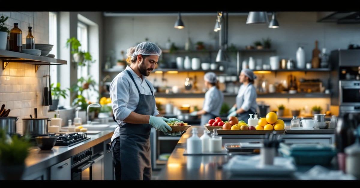 Acheteur professionnel vérifiant les obligations REACH sur des produits d'entretien en local technique