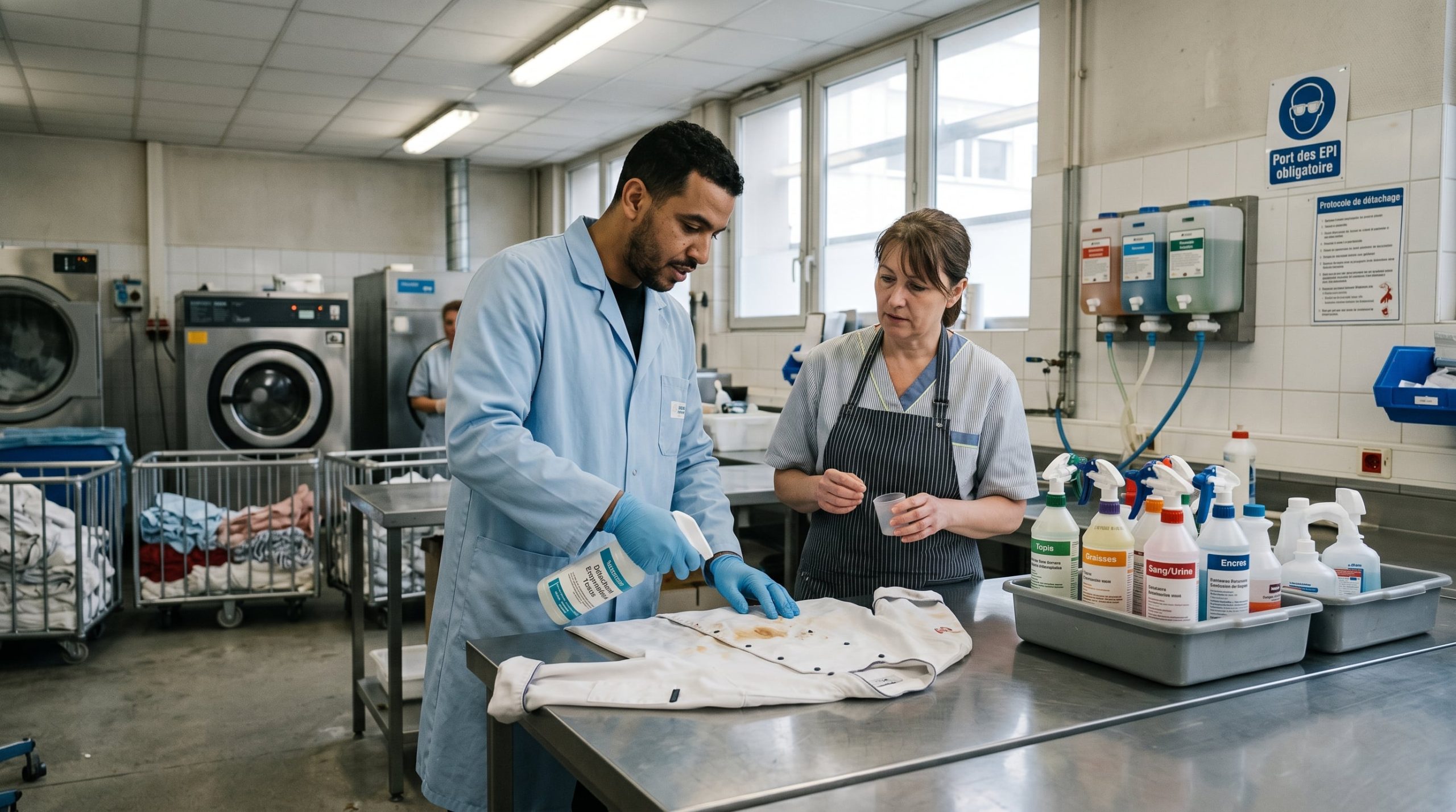 Gamme de détachants textiles professionnels classés par famille de produits en laboratoire