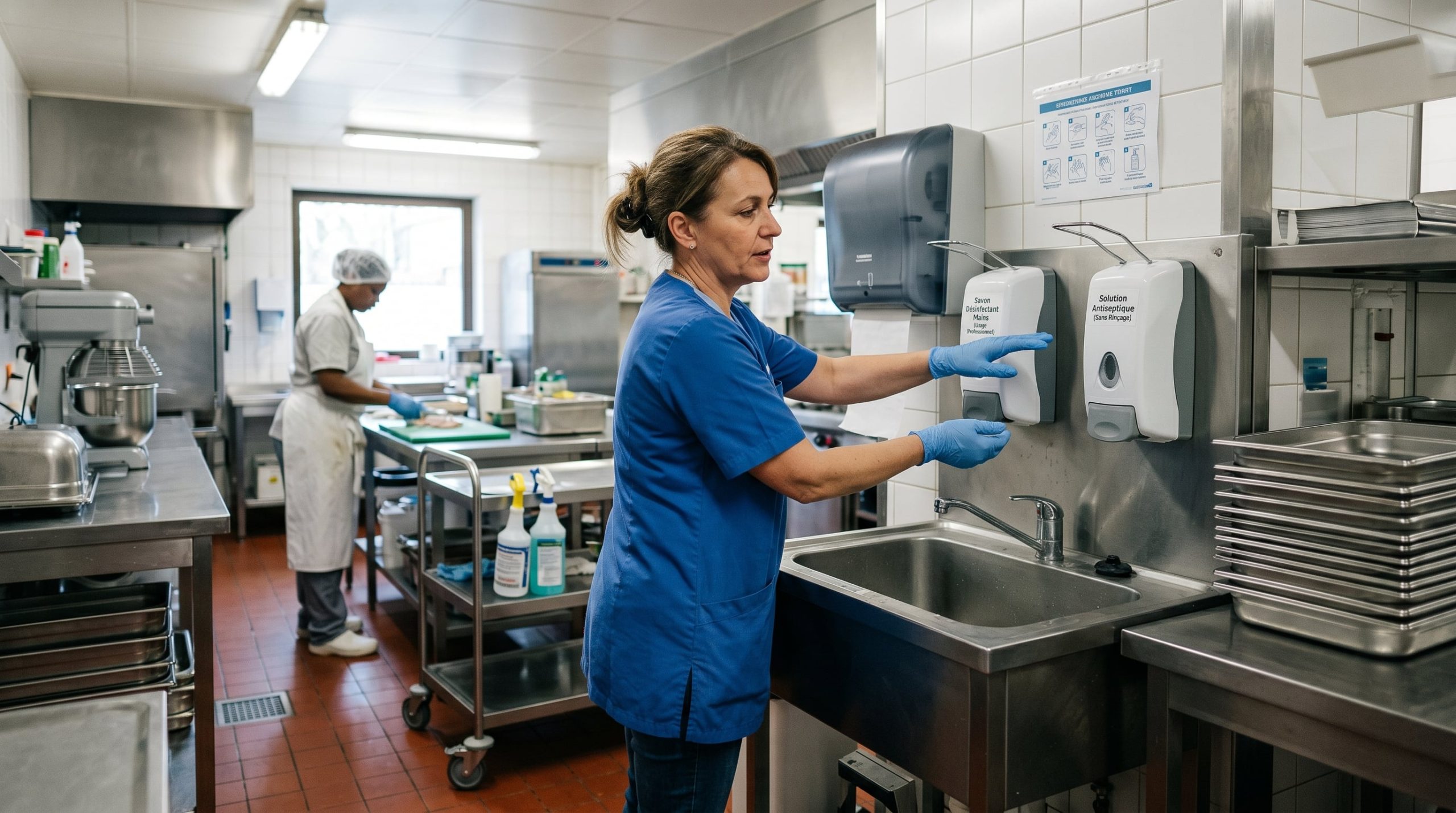 Savon désinfectant professionnel utilisé en milieu collectif — distinction désinfectant vs antiseptique