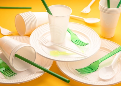 Verre, assiette et couvert en plastique jetable blanc