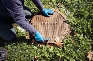 plaque d'égouts mise en place dans un jardin