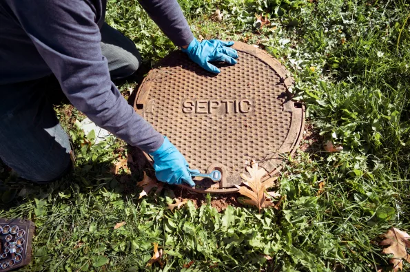 plaque d'égouts mise en place dans un jardin