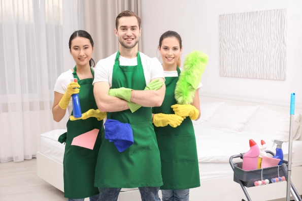 3 professionnels de ménage dans une pièce